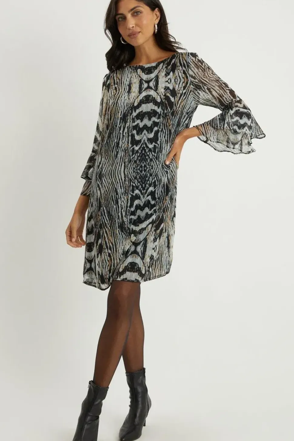 Neutral Animal Fluted Shift Dress
