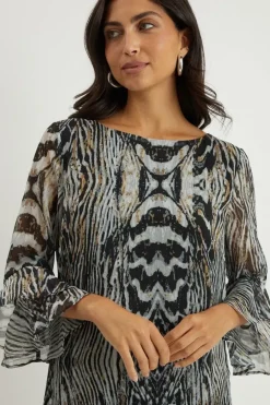 Neutral Animal Fluted Shift Dress
