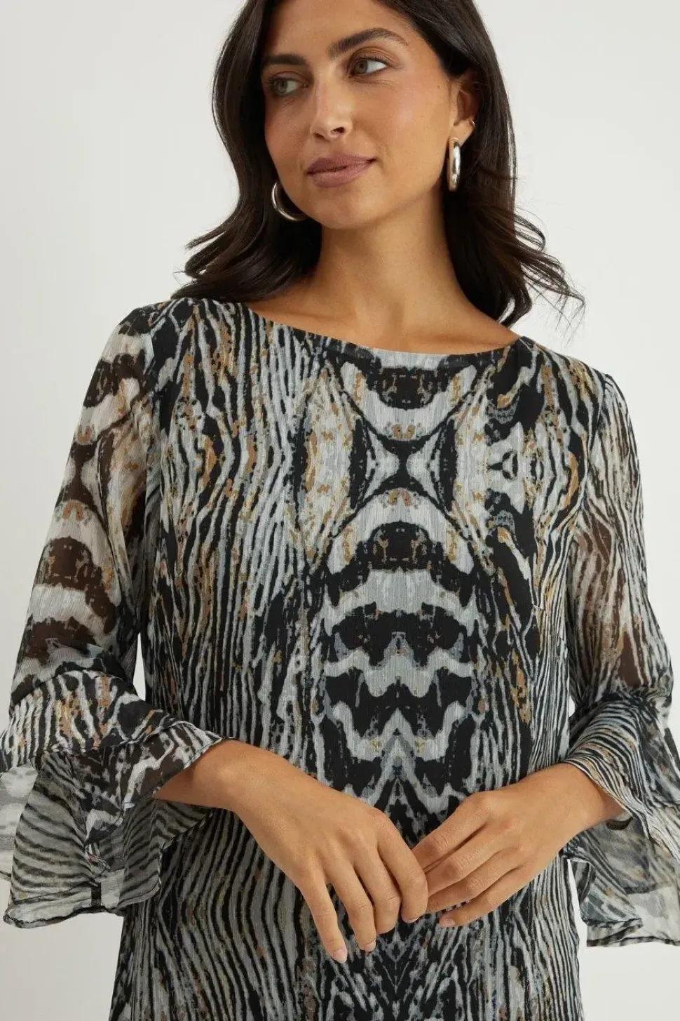 Neutral Animal Fluted Shift Dress