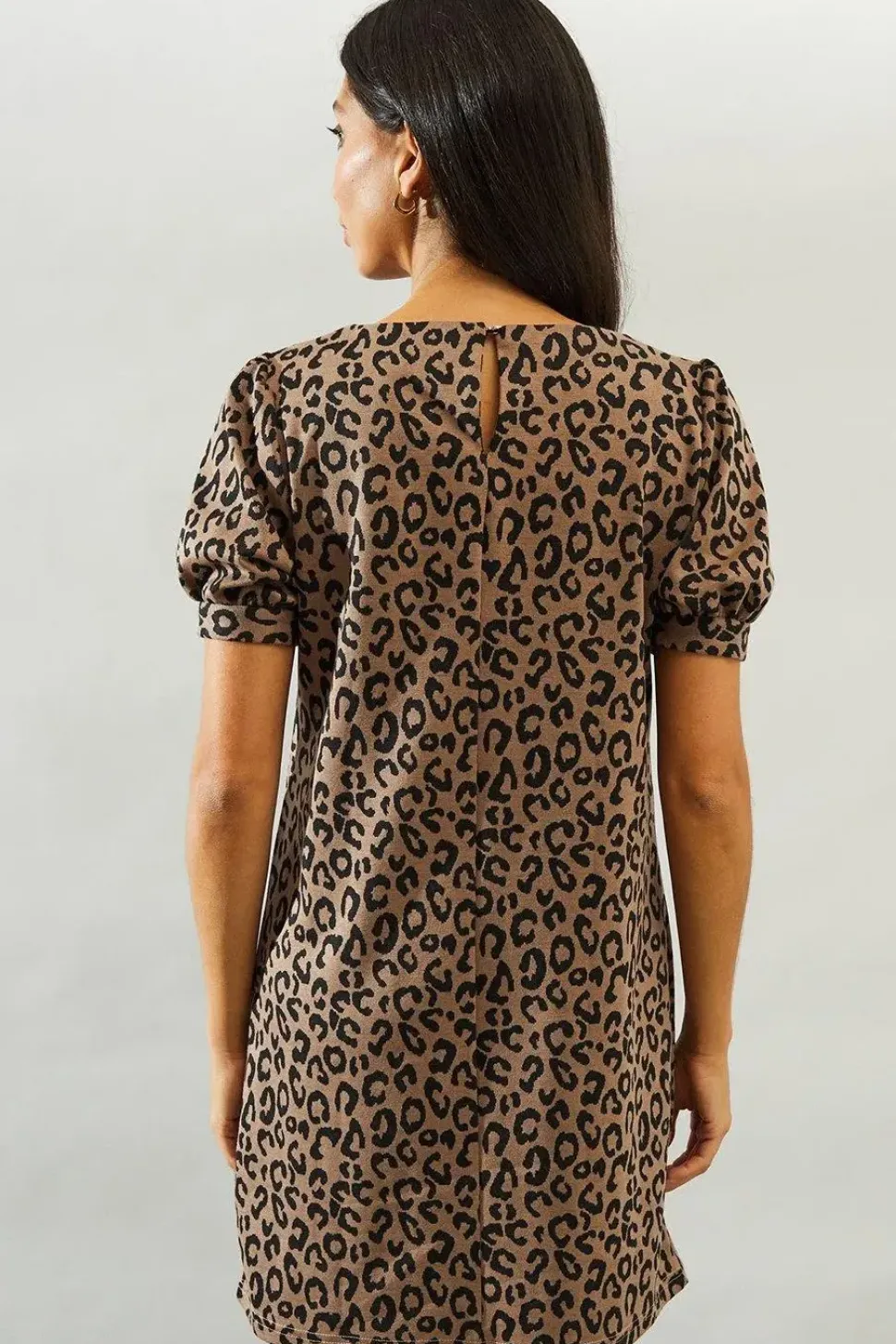 Neutral Short Sleeve Jacquard Ponte Shift Dress