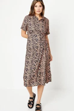 Neutral Spot Drape Shirt Dress