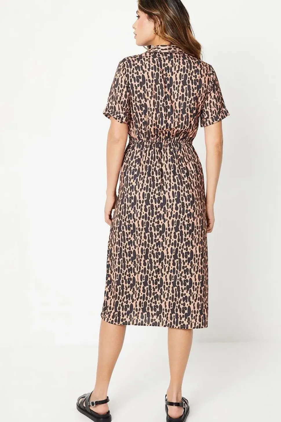 Neutral Spot Drape Shirt Dress