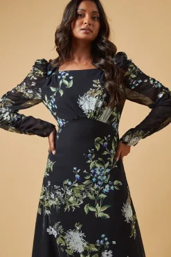 Occasion Abstract Floral Ruched Sleeve Midaxi Dress