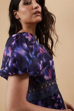 Occasion Abstract Organza Ruffle Midi Dress