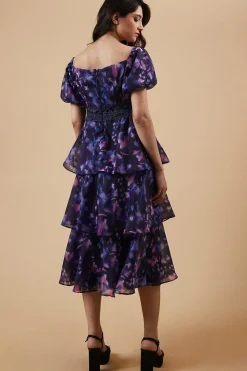 Occasion Abstract Organza Ruffle Midi Dress