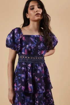 Occasion Abstract Organza Ruffle Midi Dress
