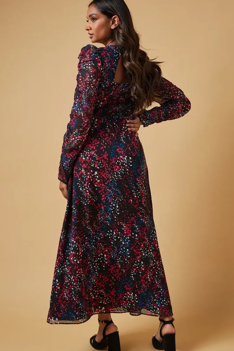 Occasion Abstract Spot Ruched Sleeve Midaxi Dress