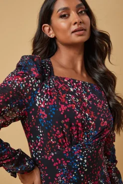 Occasion Abstract Spot Ruched Sleeve Midaxi Dress