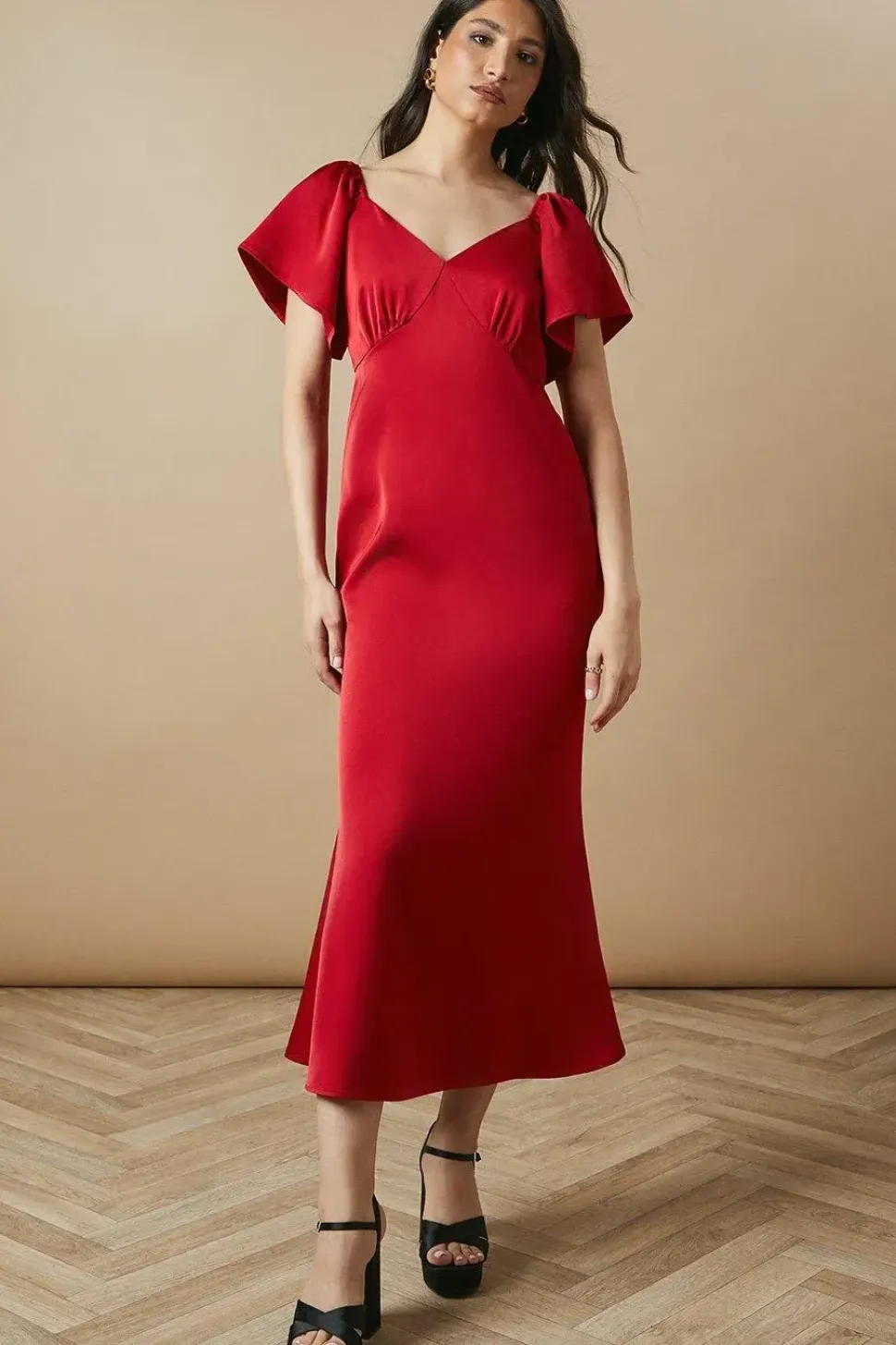 Occasion Angel Sleeve Bias Midi Dress