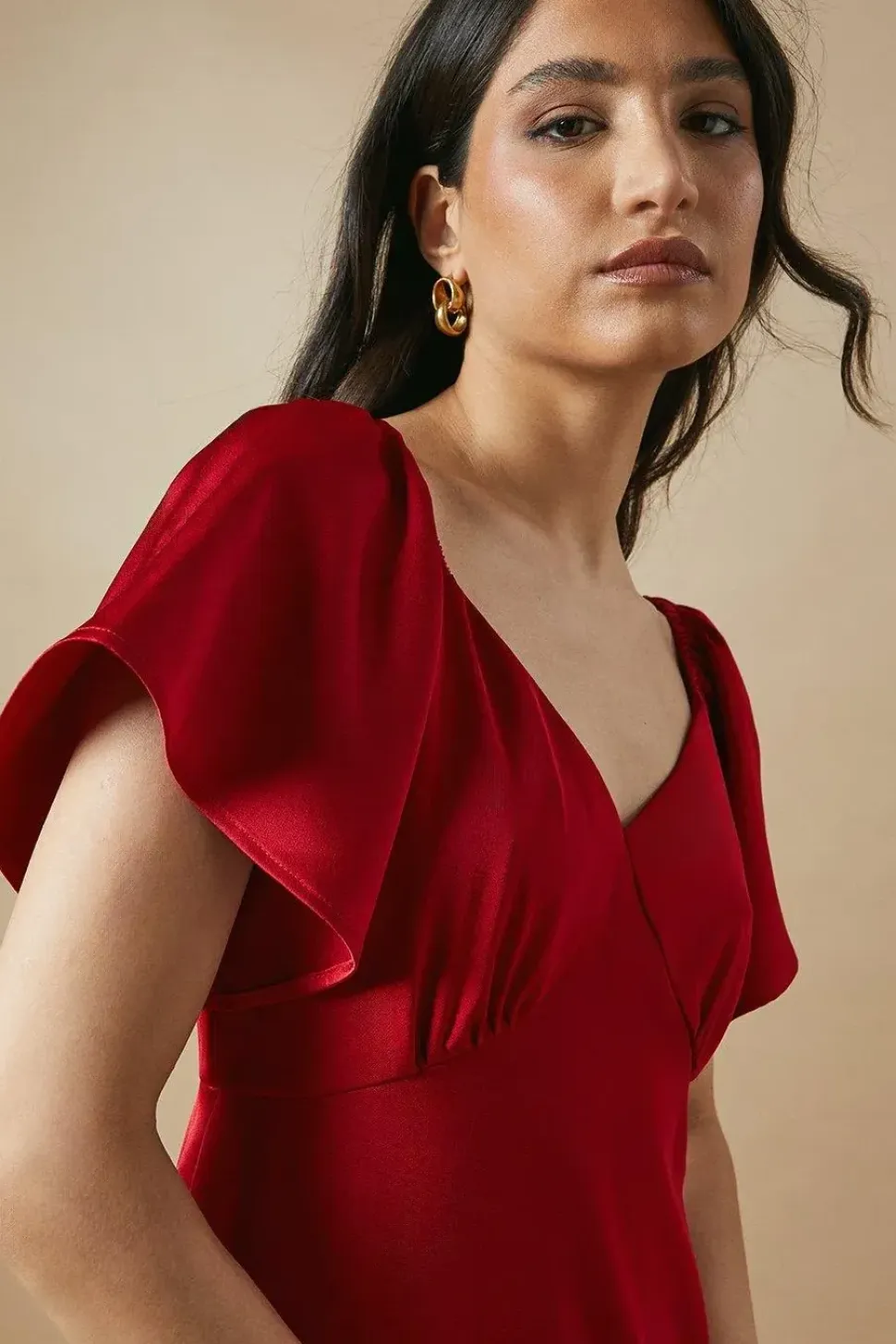 Occasion Angel Sleeve Bias Midi Dress