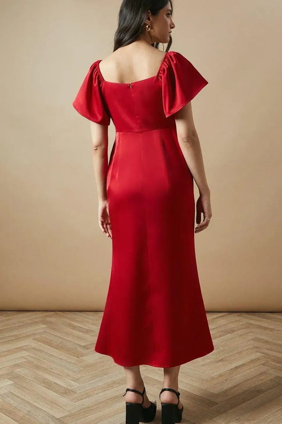 Occasion Angel Sleeve Bias Midi Dress