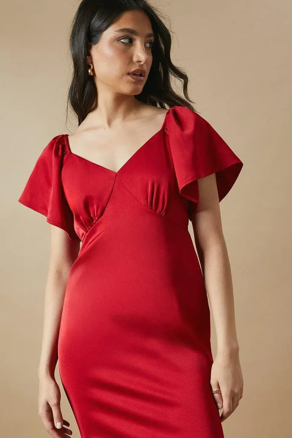 Occasion Angel Sleeve Bias Midi Dress