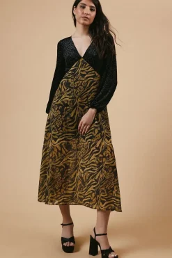 Occasion Animal Spot Bodice Midi Dress