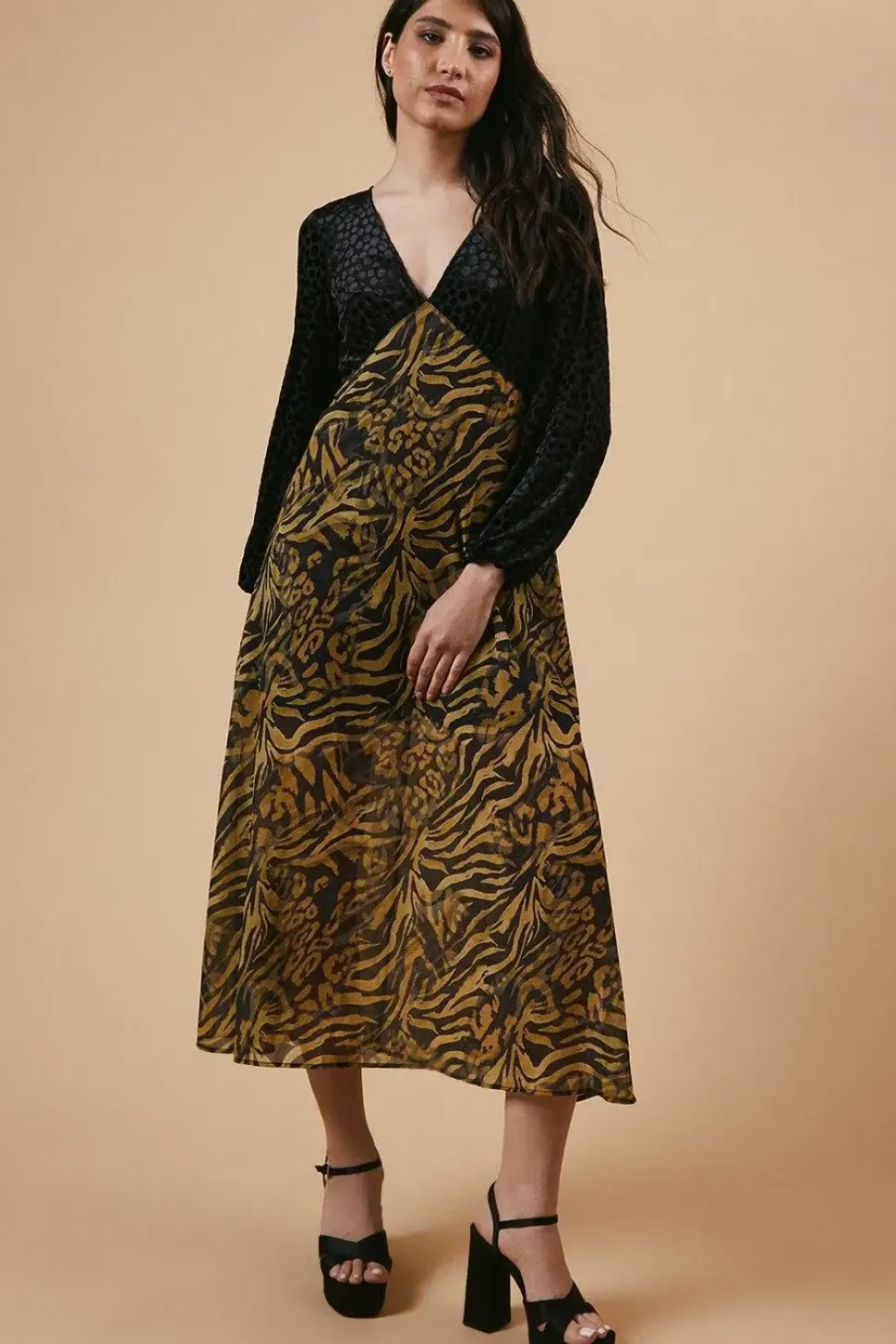 Occasion Animal Spot Bodice Midi Dress