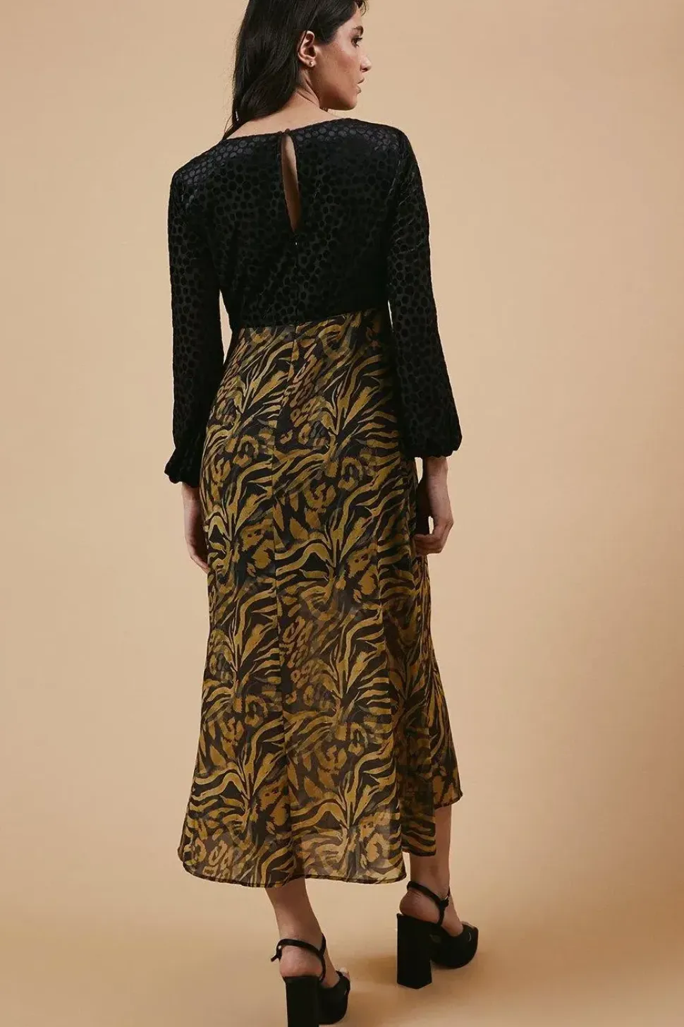 Occasion Animal Spot Bodice Midi Dress