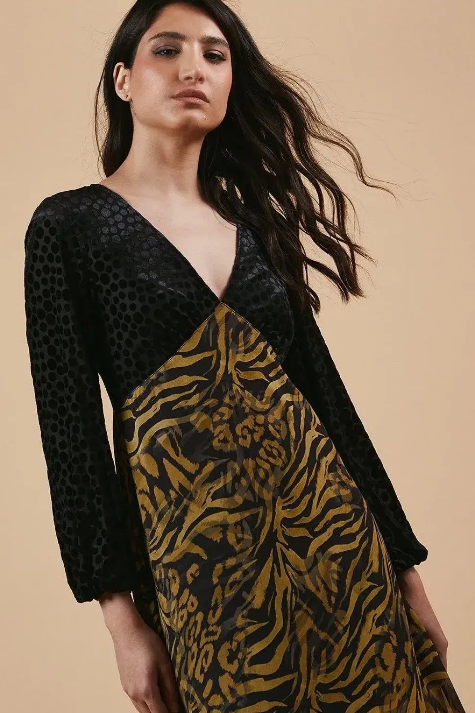 Occasion Animal Spot Bodice Midi Dress