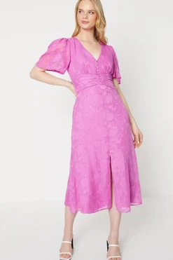 Occasion Button Jaquard Midi Dress