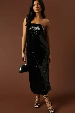 Occasion Clear Sequin Bandeau Maxi Dress