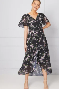 Occasion Ditsy Floral Ruffle Peplum Midi Dress