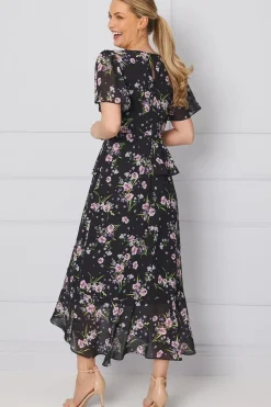 Occasion Ditsy Floral Ruffle Peplum Midi Dress