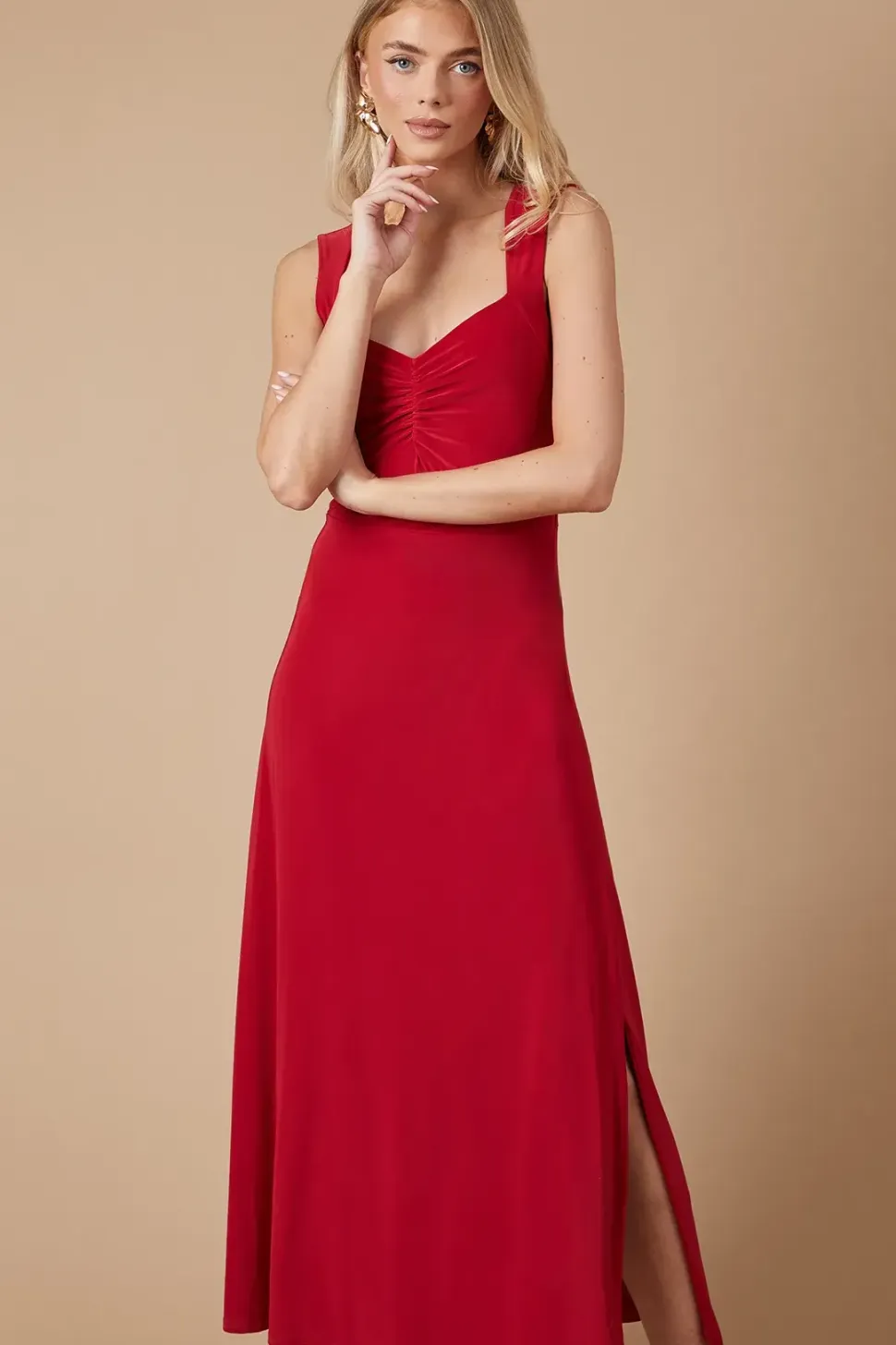 Occasion Double Jersey Ruched Midaxi Dress