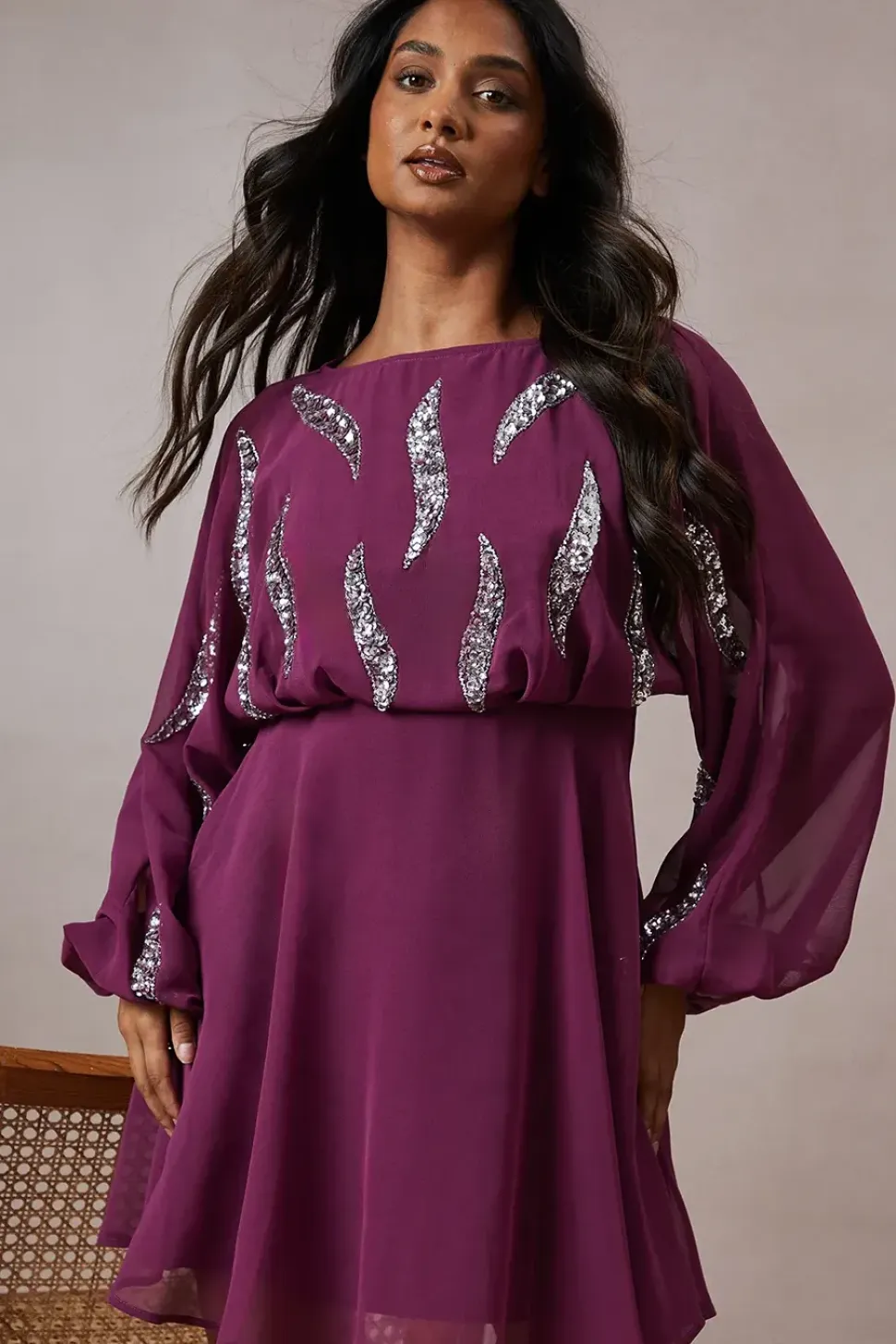 Occasion Embellished Batwing Mini Dress