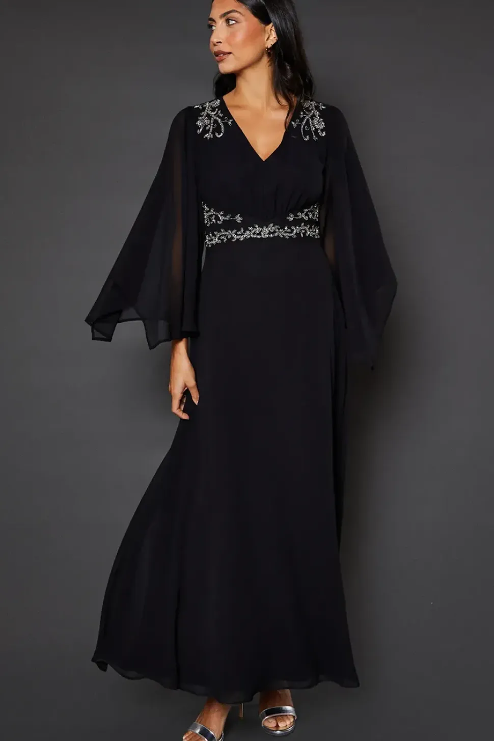 Occasion Embellished Cape Sleeve Maxi Dress