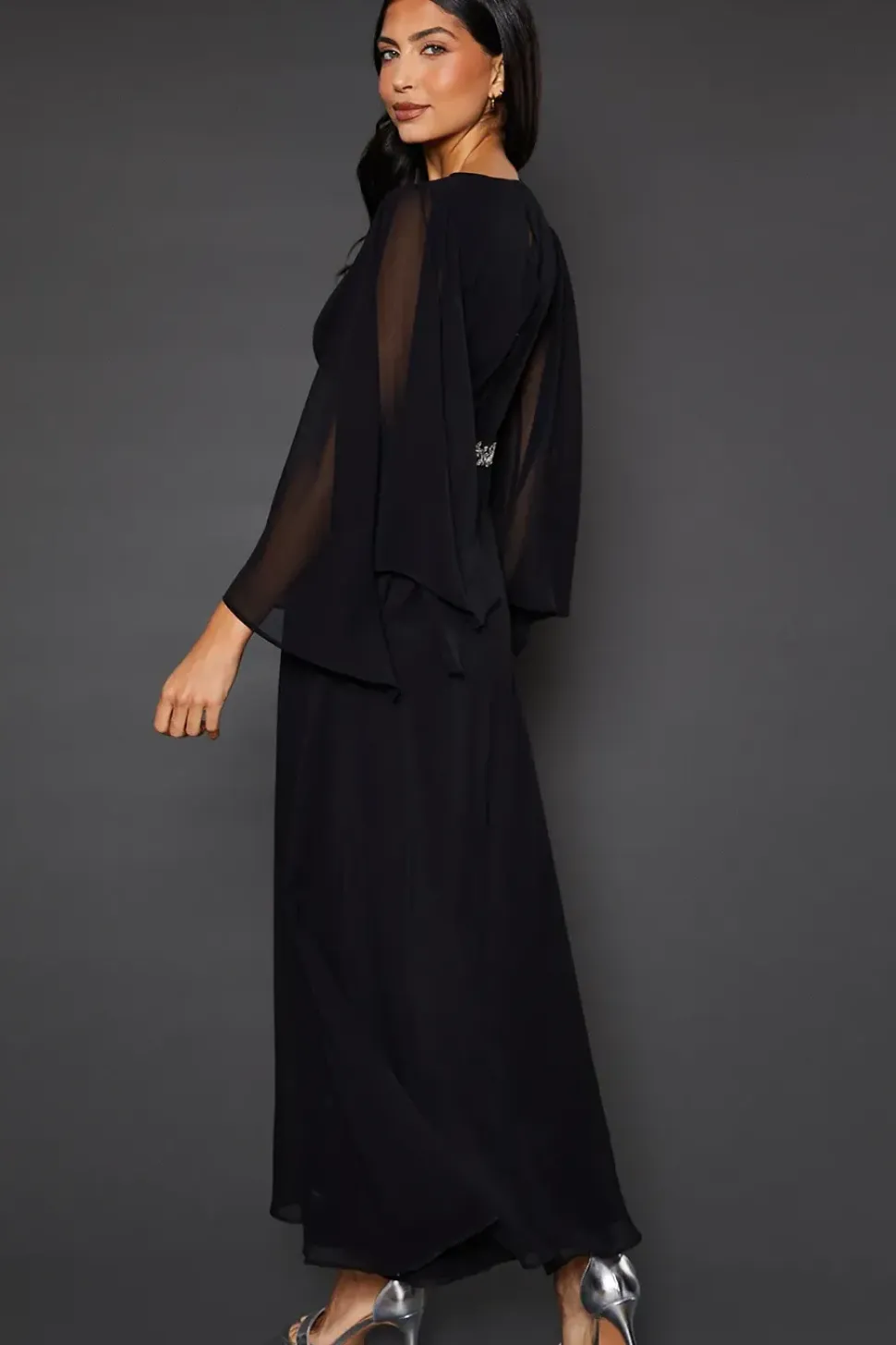 Occasion Embellished Cape Sleeve Maxi Dress