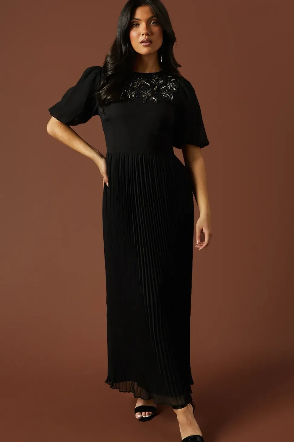 Occasion Embellished Pleated Maxi Dress