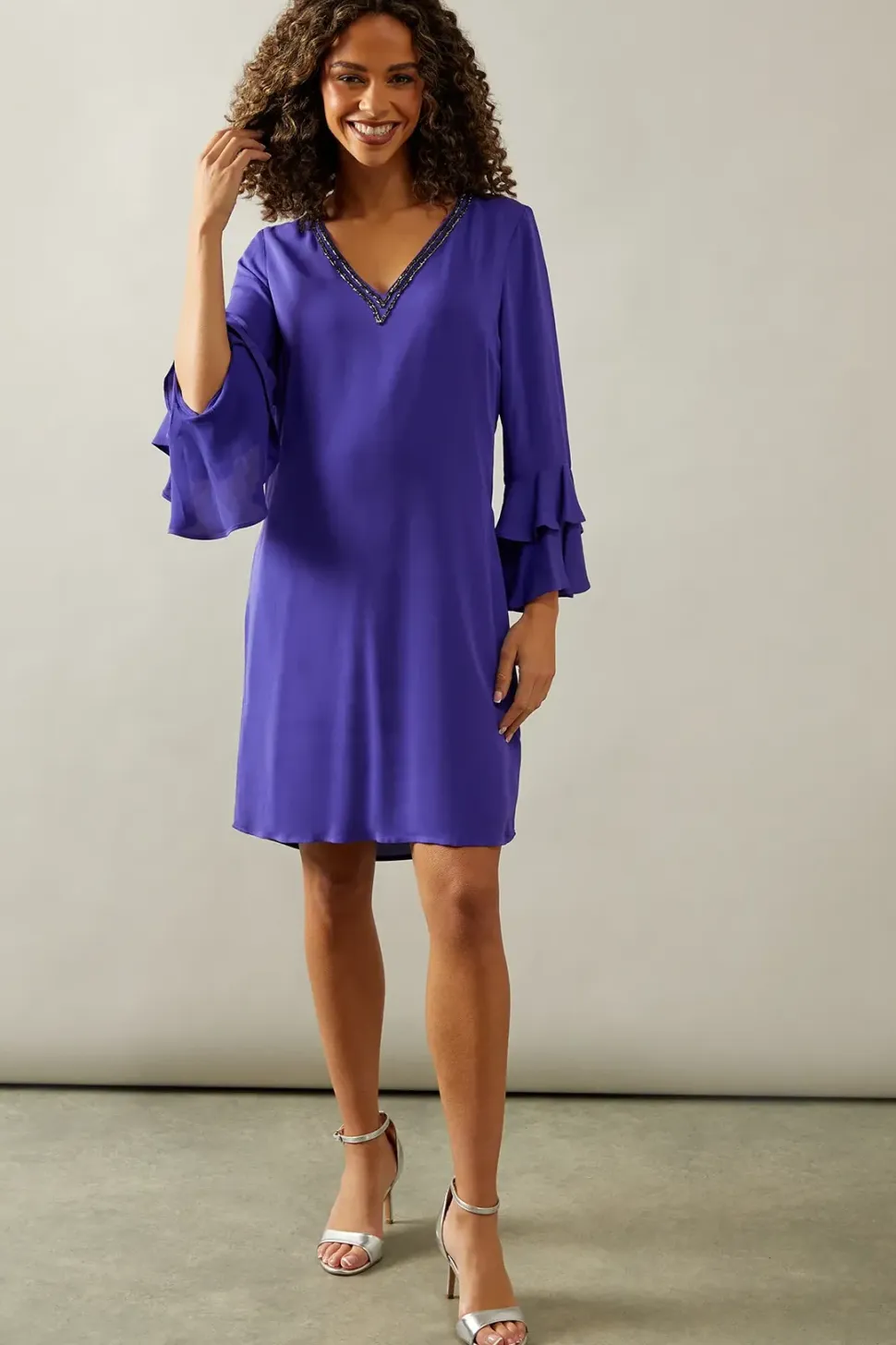 Occasion Embellished Ruffle Shift Dress