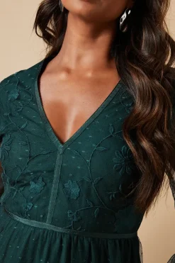 Occasion Embroidered Mesh Tiered Midaxi Dress