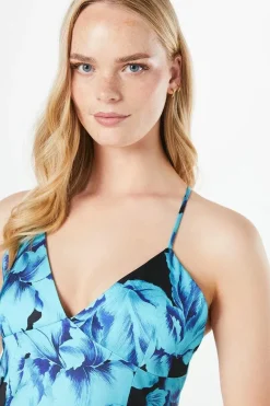 Occasion Feather Print Satin Strappy Midaxi Dress