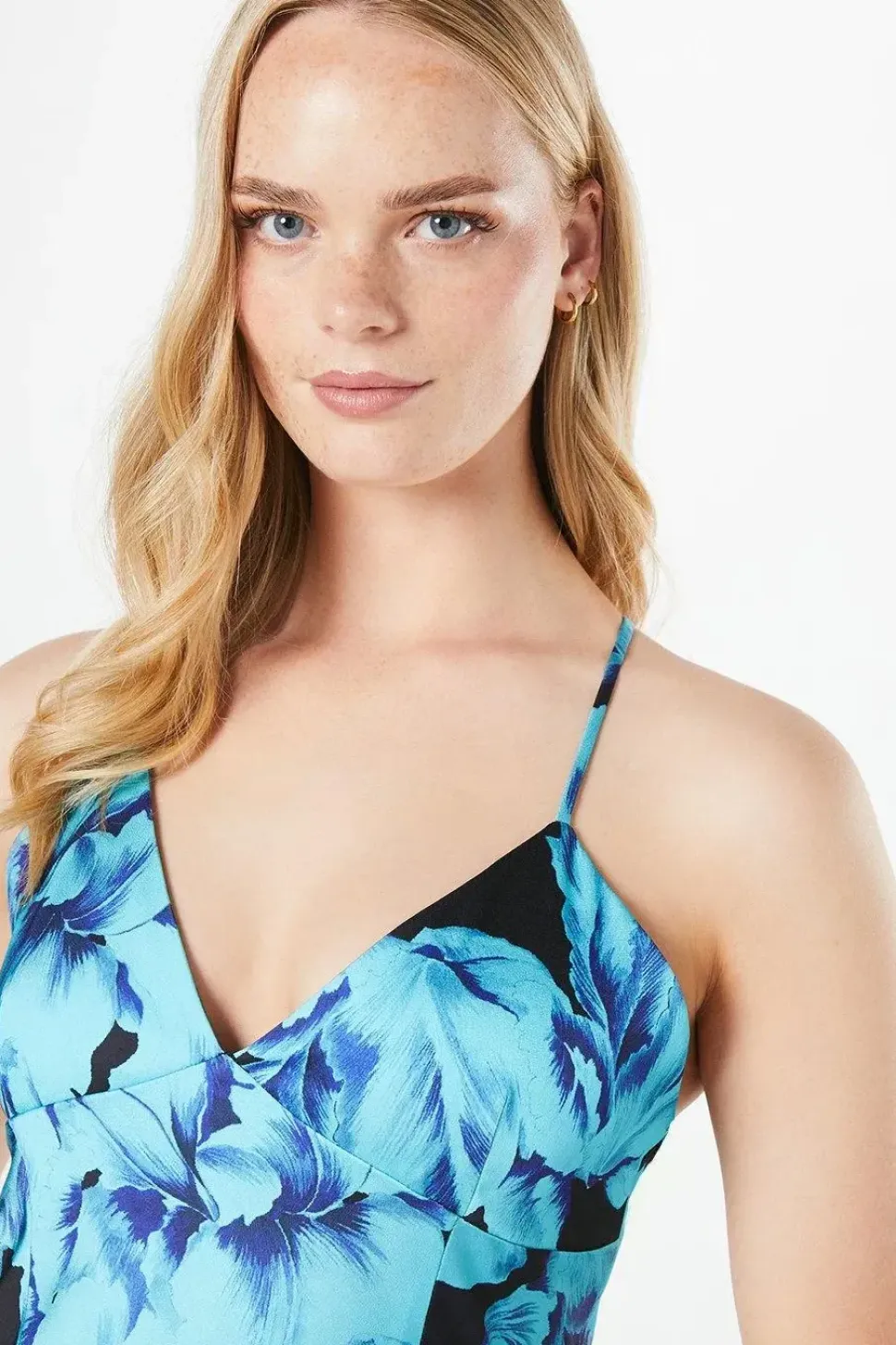 Occasion Feather Print Satin Strappy Midaxi Dress
