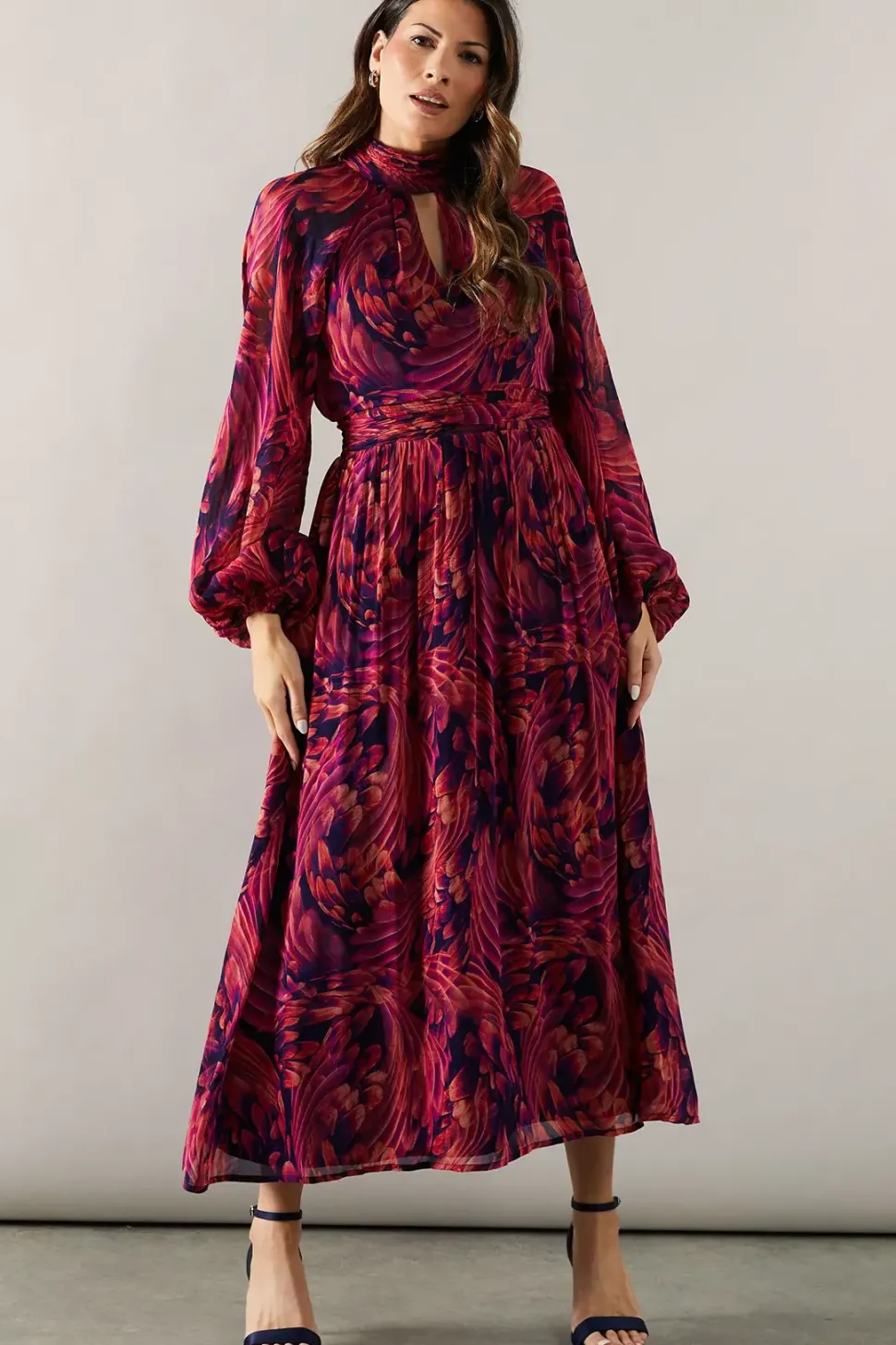 Occasion Feather Tie Back Midi Dress