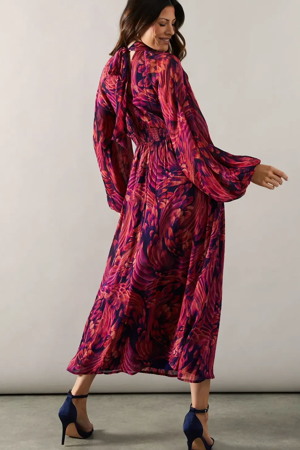 Occasion Feather Tie Back Midi Dress