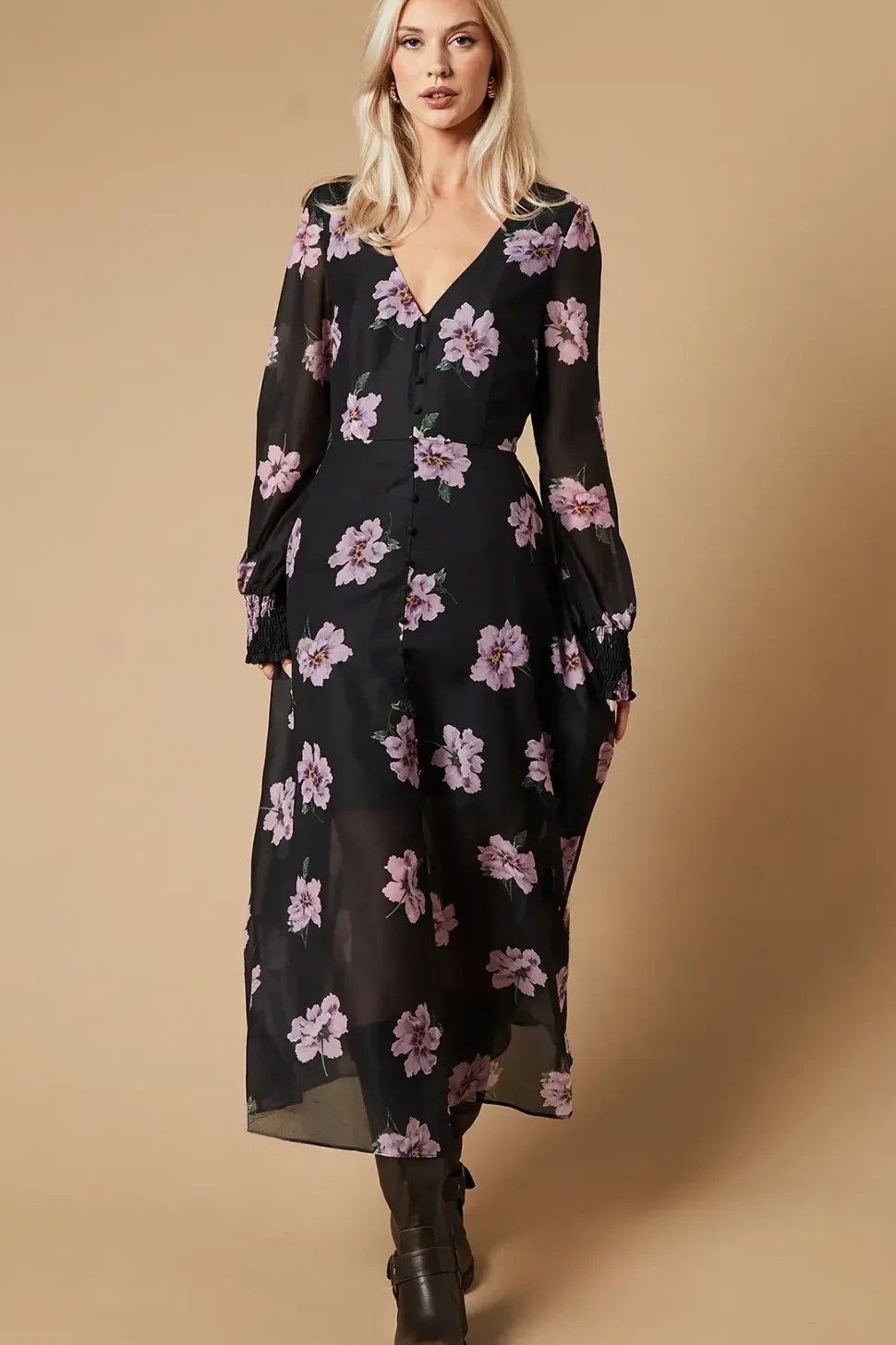 Occasion Floral Button Midaxi Dress