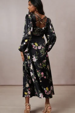 Occasion Floral Cross Back Satin Midaxi Dress