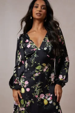 Occasion Floral Cross Back Satin Midaxi Dress