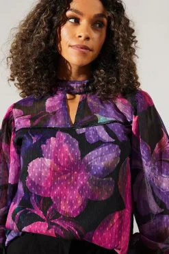 Occasion Floral Dobby High Neck Blouse