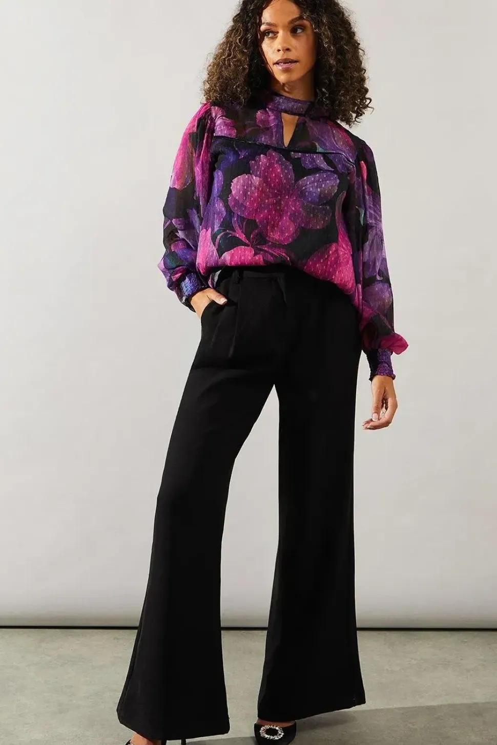 Occasion Floral Dobby High Neck Blouse