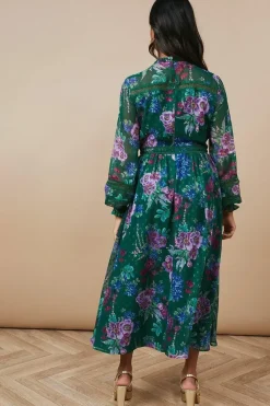 Occasion Floral Glitter Lace Trim Midi Dress