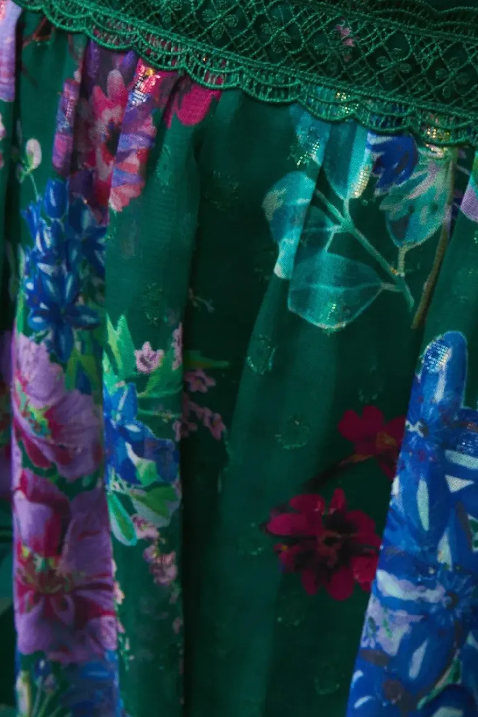 Occasion Floral Glitter Lace Trim Midi Dress