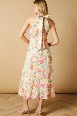 Occasion Floral Halterneck Jacquard Midi Dress