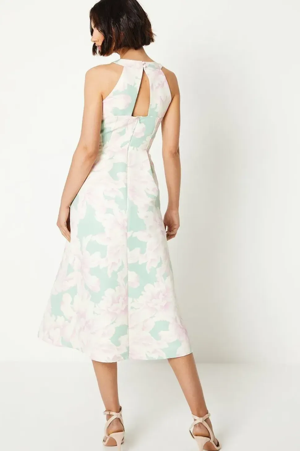Occasion Floral Halterneck Twill Midi Dress