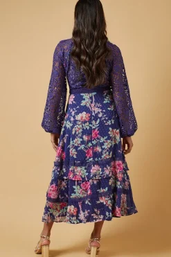 Occasion Floral Lace Bodice Midi Dress