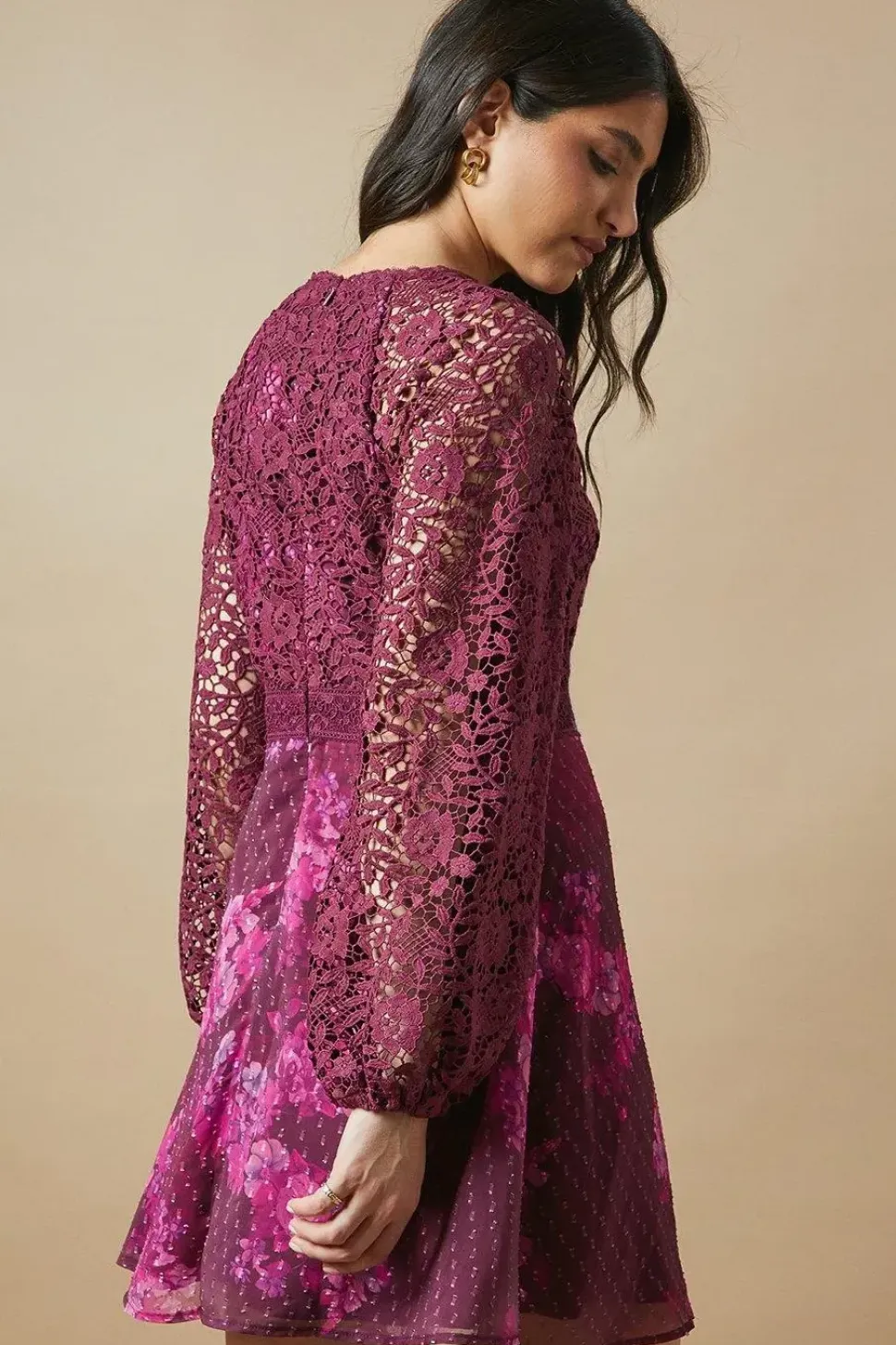 Occasion Floral Lace Bodice Mini Dress
