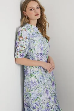 Occasion Floral Lace Button Through Midi Dress
