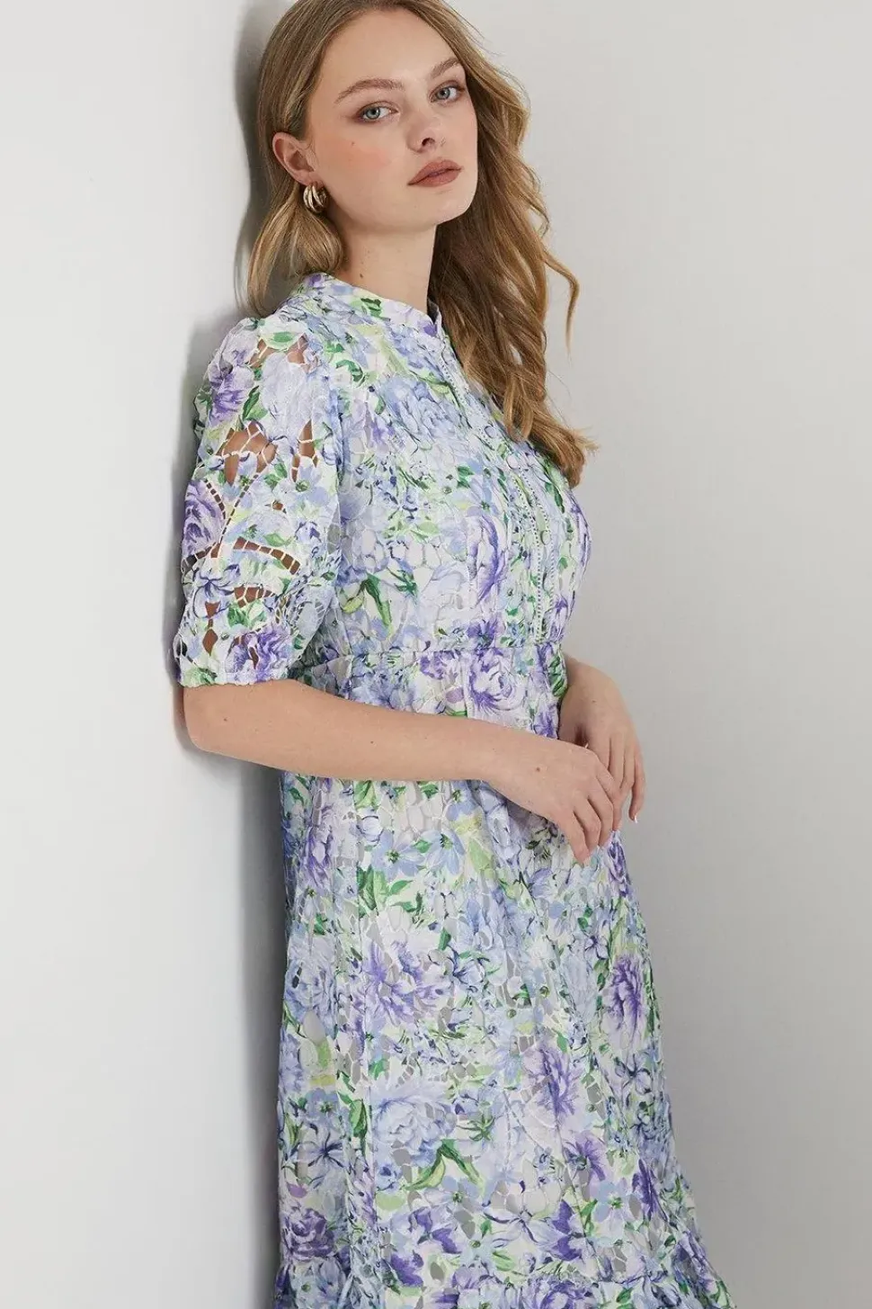 Occasion Floral Lace Button Through Midi Dress