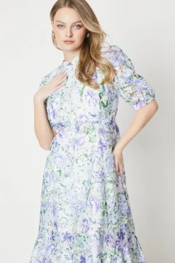 Occasion Floral Lace Button Through Midi Dress
