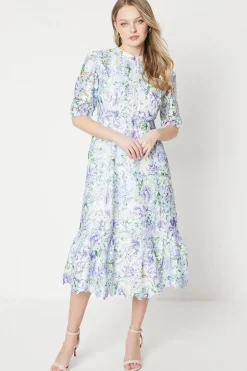 Occasion Floral Lace Button Through Midi Dress